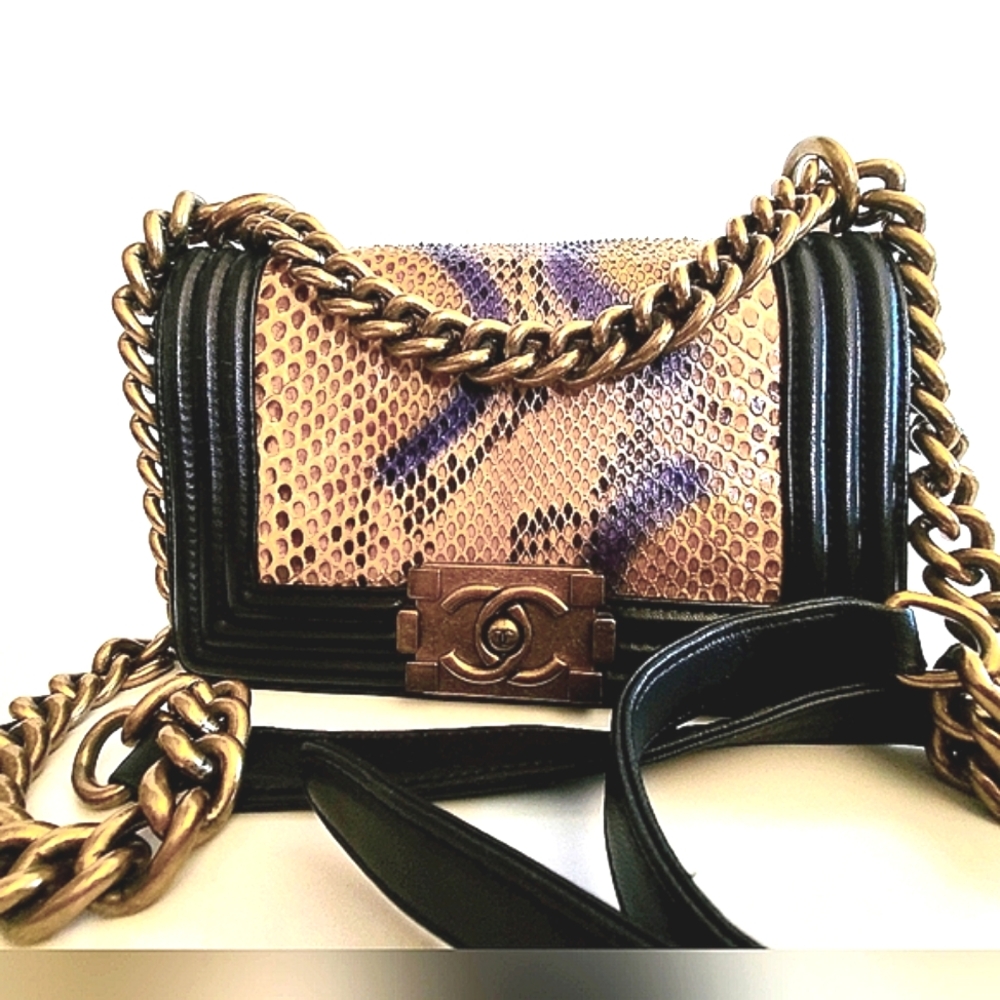 Chanel Black and Gold Python Bag